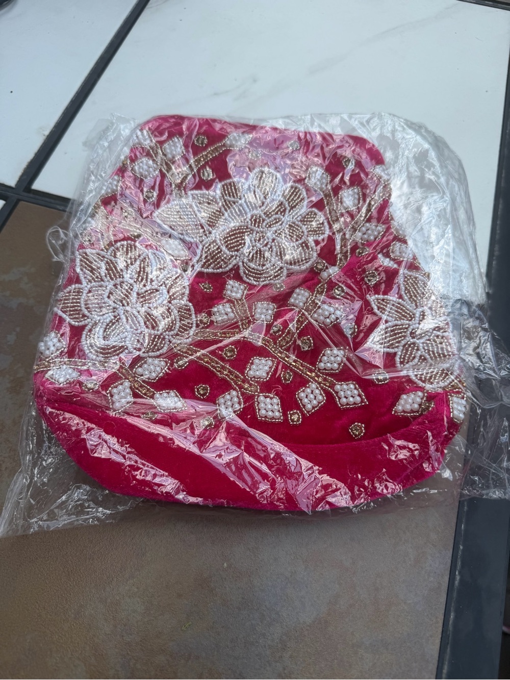 Embellished Beaded Pink Floral Clutch